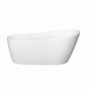 63 in. Acrylic Flatbottom Freestanding Soaking Non-Whirlpool Bathtub in White with Drain and Overflow