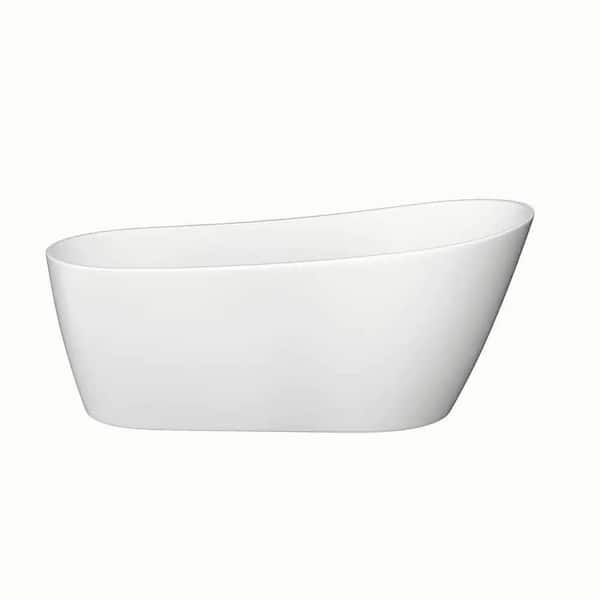 Dimakai 63 in. Acrylic Flatbottom Freestanding Soaking Non-Whirlpool Bathtub in White with Drain and Overflow