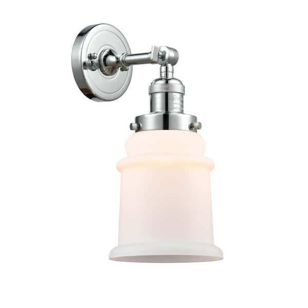 Innovations Canton 1-Light Polished Chrome, Matte White Wall Sconce with White Glass Shade