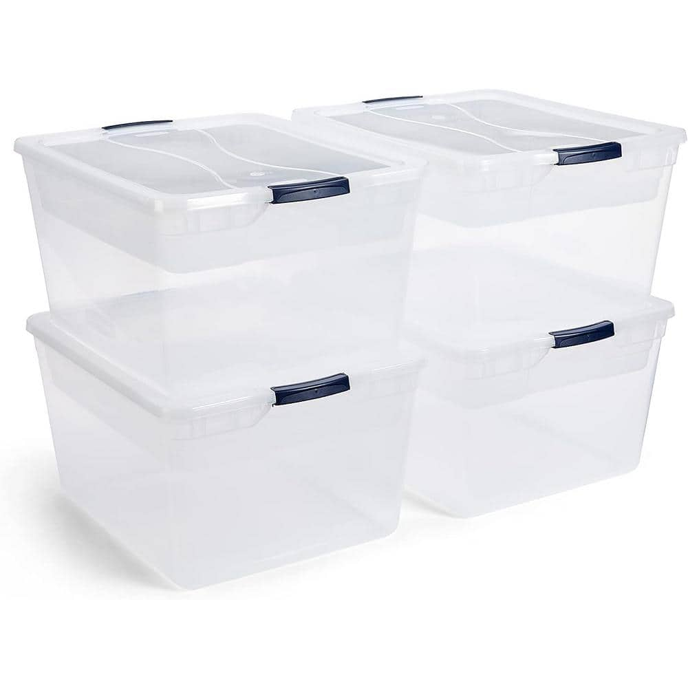 Cleverstore 71 Qt. Clear Plastic Storage Bins Bundle with Tray Inserts, Pack of 4