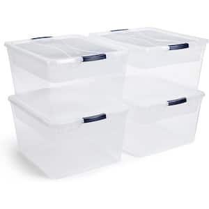 Cleverstore 71 Qt. Clear Plastic Storage Bins Bundle with Tray Inserts, Pack of 4
