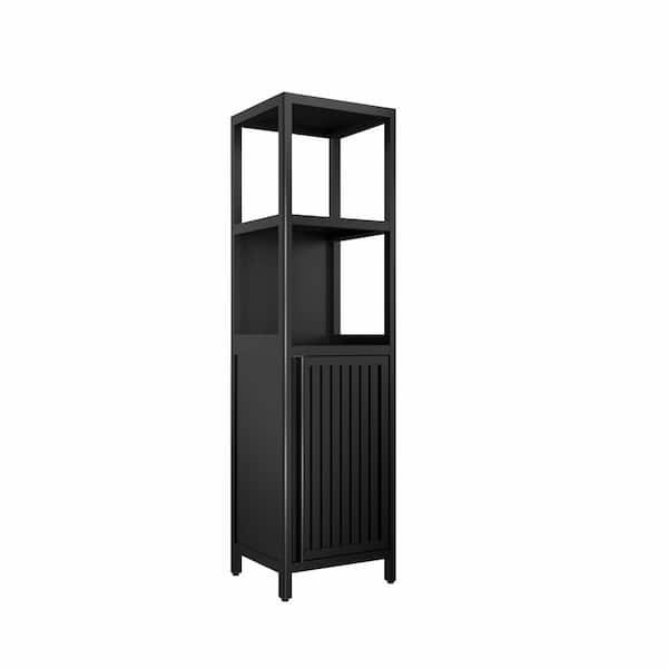 14.2 in. W x 13 in. D x 52 in. H Black Bamboo Freestanding Linen Cabinet