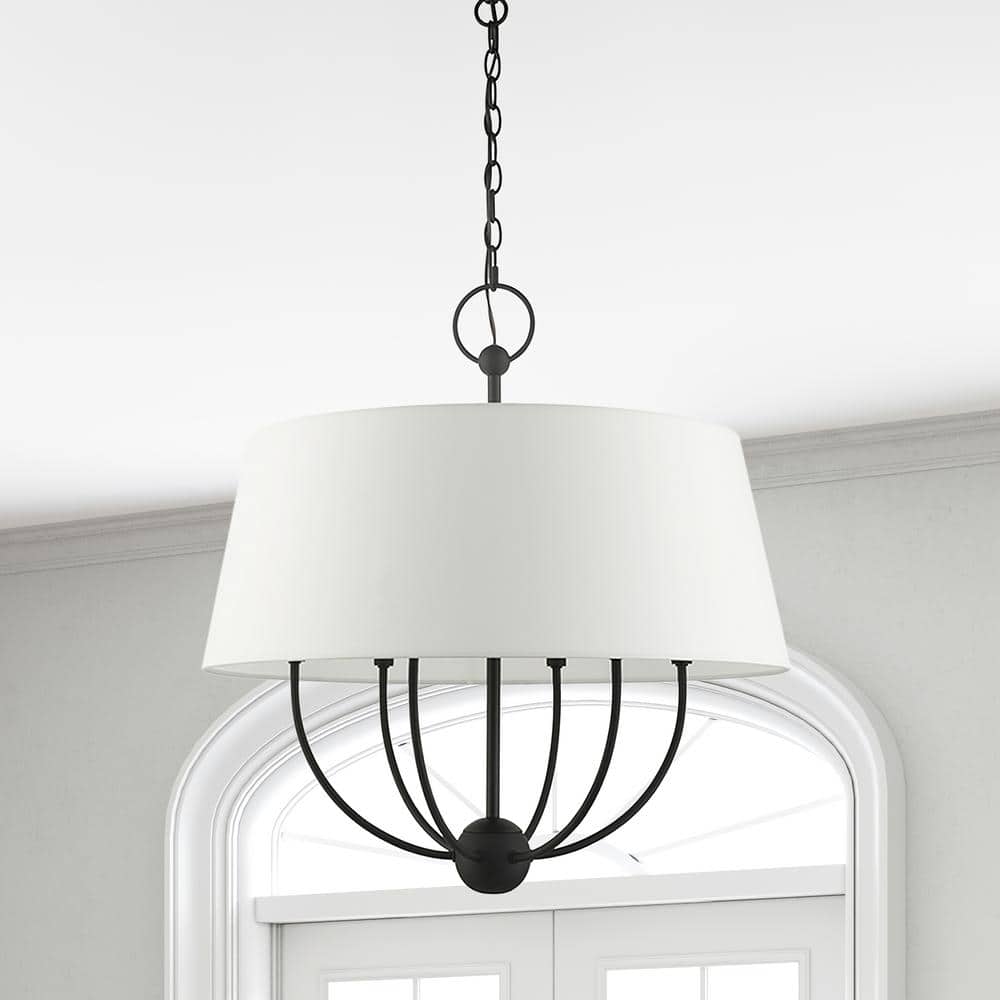 Ridgecrest Transitional Black 6-Light Chandelier with Off-White Shade