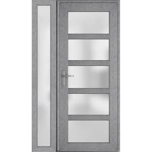 48 in. x 80 in. Right-Hand/Inswing Sidelight Frosted Glass Grey Ash Steel Prehung Front Door with Hardware