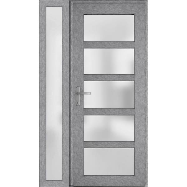 VDOMDOORS 48 in. x 80 in. Right-Hand/Inswing Sidelight Frosted Glass Grey Ash Steel Prehung Front Door with Hardware