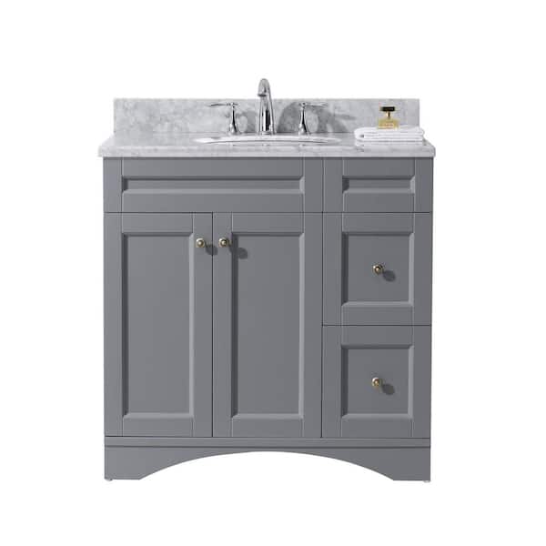 Virtu USA Elise 36 in. W Bath Vanity in Gray with Marble Vanity Top in White with Round Basin