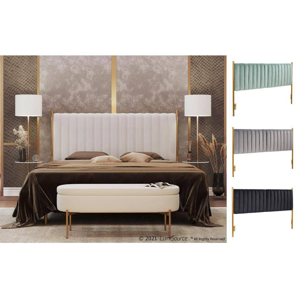 King Gray Velvet Tufted Headboard with Gold Frame