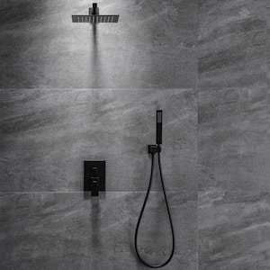 Single Handle 2-Spray Square High Pressure Shower Faucet with Hand Shower in Matte Black Ceramic Disc (Valve Included)
