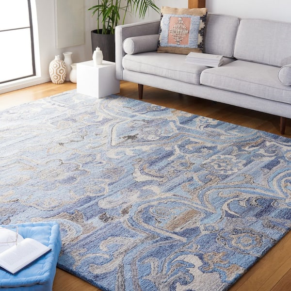 Marquee 10 ft. x 14 ft. Blue/Gray Abstract Floral Area Rug
