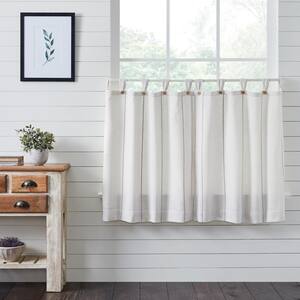 Stitched Burlap 36 in. W x 36 in. L Light Filtering Tier Window Panel in Soft White Dove Grey Pair