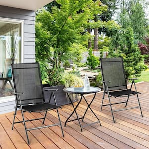 Folding Lounge Chair Steel Frame Outdoor Patio Garden with Adjustable Backrest (2-Piece)