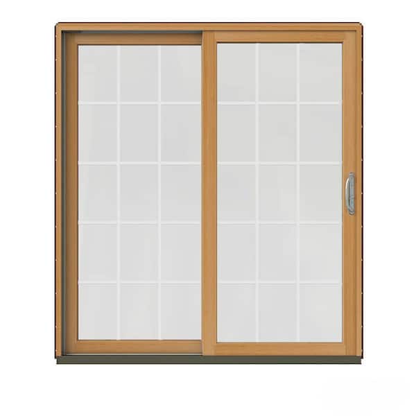JELD-WEN 72 in. x 80 in. W-2500 Contemporary Red Clad Wood Left-Hand 15 Lite Sliding Patio Door w/Stained Interior