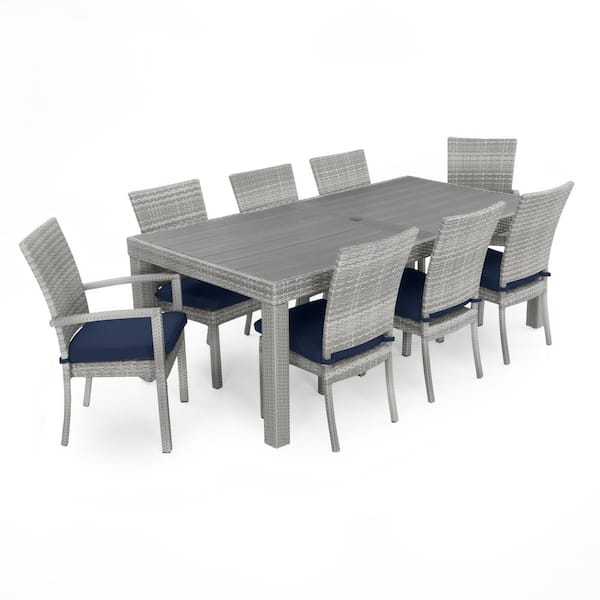 RST BRANDS Cannes 9-Piece Wicker Outdoor Dining Set with Sunbrella Navy Blue Cushions