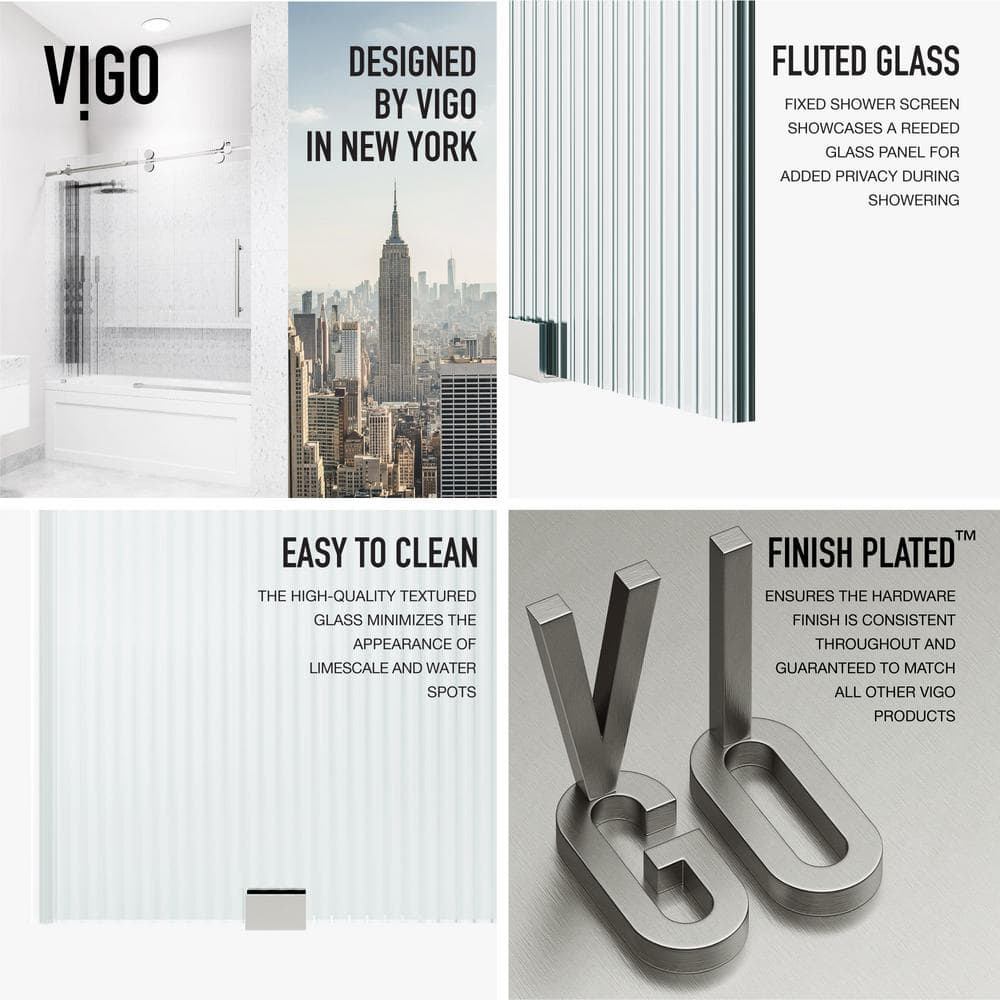 Elan Frameless Sliding Tub Door in Stainless Steel with Fluted Glass