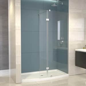 Halim 34 in. L x 60 in. W x 75 in. H Alcove Shower Kit Pivot Frameless Shower Door and Center Drain Shower Pan
