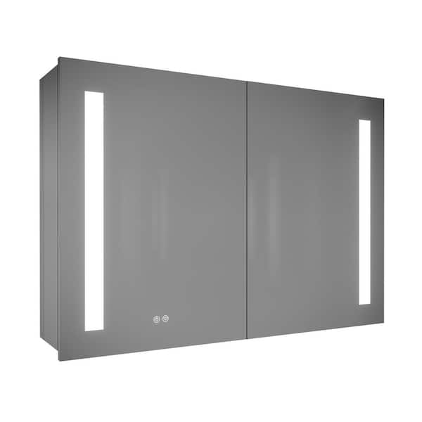 Unbranded 36 in. W x 30 in. H Silver Recessed/Surface Mount Medicine Cabinet with Mirror Lighted and Mirror Defogger
