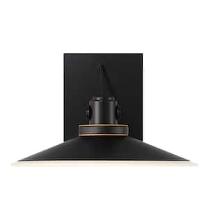 Deckard 8 in. 1-Light Gold/Black LED Wall Sconce with Frosted Glass Shade