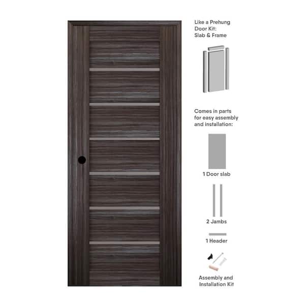 Belldinni 28 in. x 96 in. Alba Right-Hand Solid Core 7-Lite Frosted Glass Gray Oak Wood Composite Single Prehung Interior Door