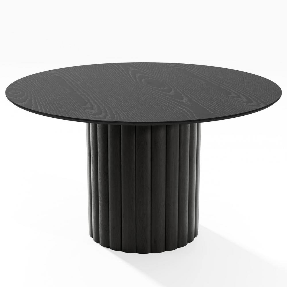 52 in. Black Oak Wood Column Pedestal Round Kitchen Table Dining Table Seats 4