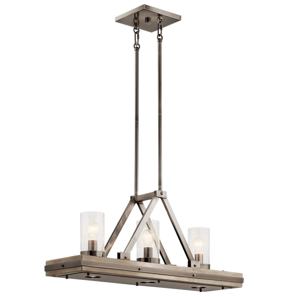 KICHLER Colerne 36.25 in. 6Light Classic Pewter Farmhouse Shaded Linear Chandelier for Dining