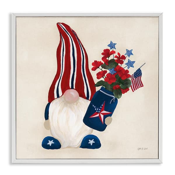 Stupell Industries Patriotic Gnome and Flowers by Yvette St. Amant White Framed Nature Giclee Art Print 24 in. x 24 in.