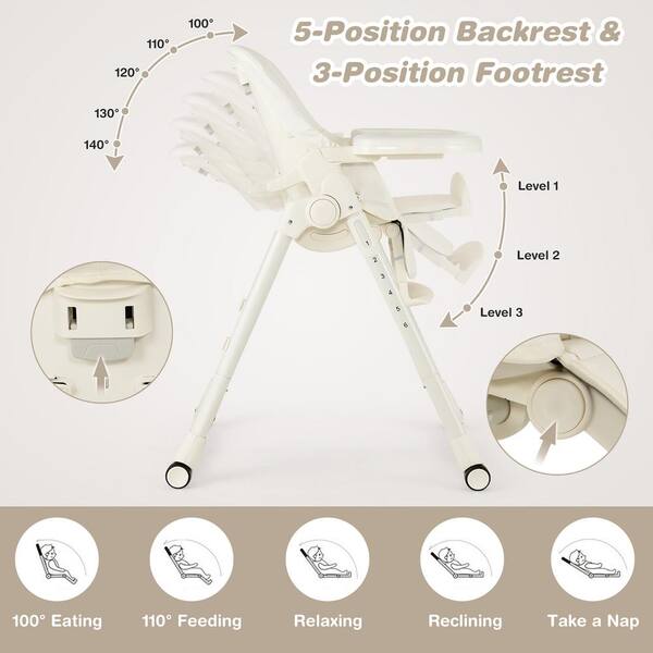 Costway Grey 4-in-1 Plastic Foldable Baby High Chair Height Adjustable ...