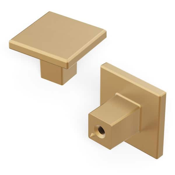 HICKORY HARDWARE Heritage Designs 1-3/16 in. Square Brushed Brass Cabinet Knob (Pack of 10)