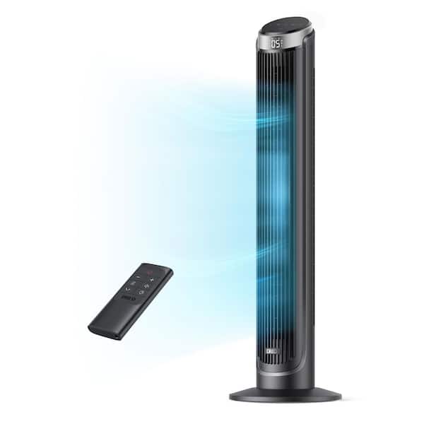 DREO 40 in. Tower Fan, 5-Speeds, 12 H Timer, 90° Oscillation with Remote, AC Motor in Silver