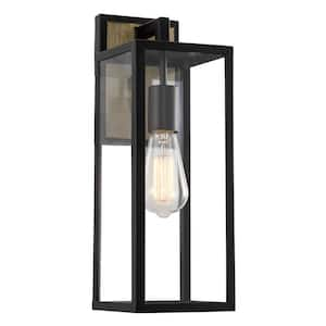 Murdock 60-Watt 1-Light Black Modern Outdoor Hardwired Wall Sconce/Lantern with Clear Shade, No Bulb Included