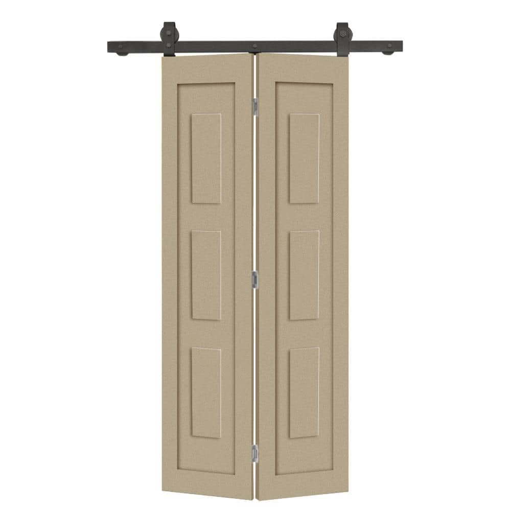 34 in. x 80 in. 3 Panel Shaker Hollow Core Unfinished Composite Bi-fold Door with Sliding Barn Door Hardware Kit price history on PriceWatchPro