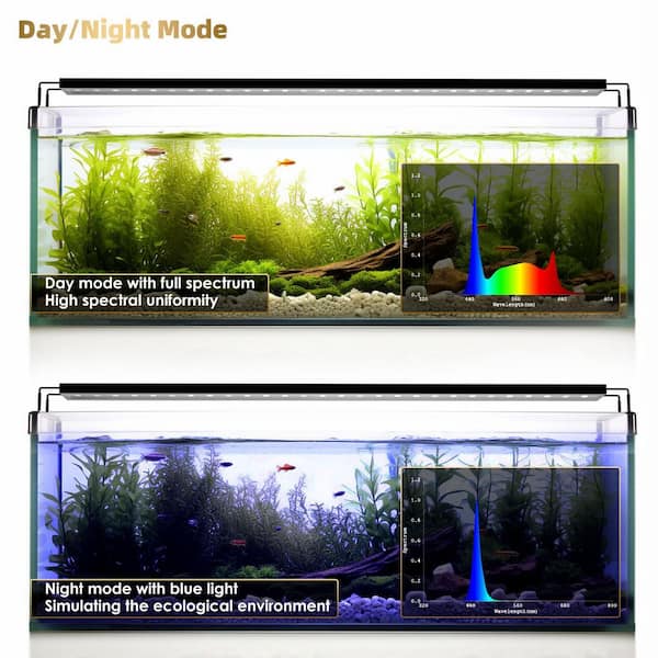 12-17 in. Black Indoor LED Grow Light for Aquariums with Full Spectrum 5000K Color Temperature and Timer Function