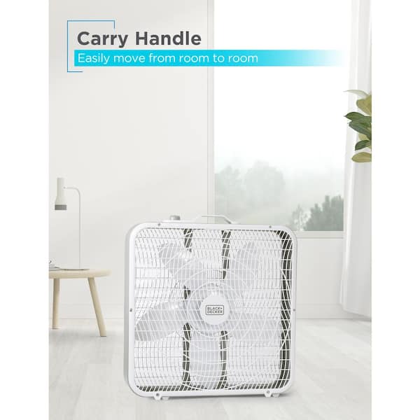 BLACK+DECKER 20 in. 3 Fan Speed Box Fan in White with Carrying