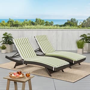 Salem Multi-Brown 4-Piece Faux Rattan Outdoor Chaise Lounge with Green/White Stripe Cushions