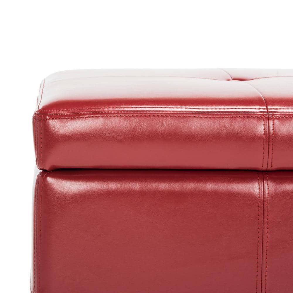 Transitional Red Faux Leather Tufted Storage Ottoman