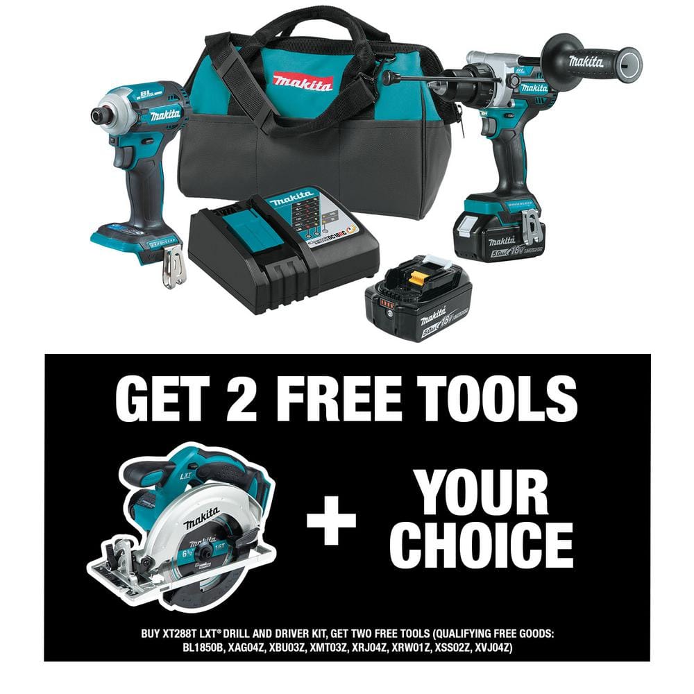 Makita 18V LXT Lithium-Ion Brushless Cordless Combo Kit 5.0 Ah (2-Piece) with bonus 18V LXT 6-1/2 in. Lightweight Circular Saw -  XT288T-XSS02Z