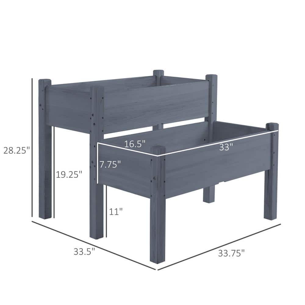 Ascend 34" Gray 2-Tier Wooden Raised Garden Bed for Outdoor Spaces