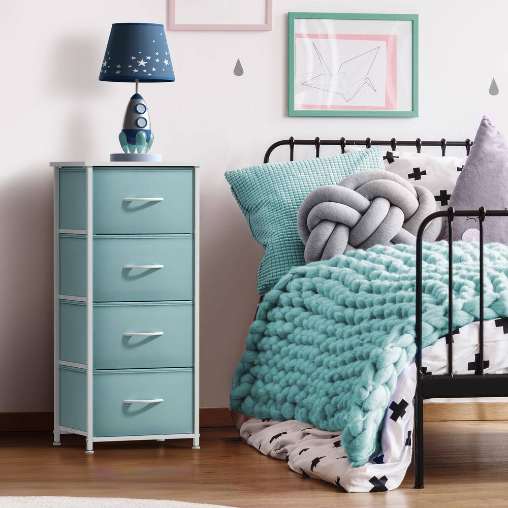 Aqua 4-Drawer Vertical Fabric Dresser with Handles