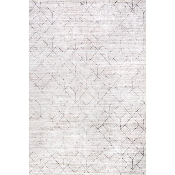 Stacey Diamond Spill Proof Washable Light Grey 6 ft. x 9 ft. Indoor Area Rug