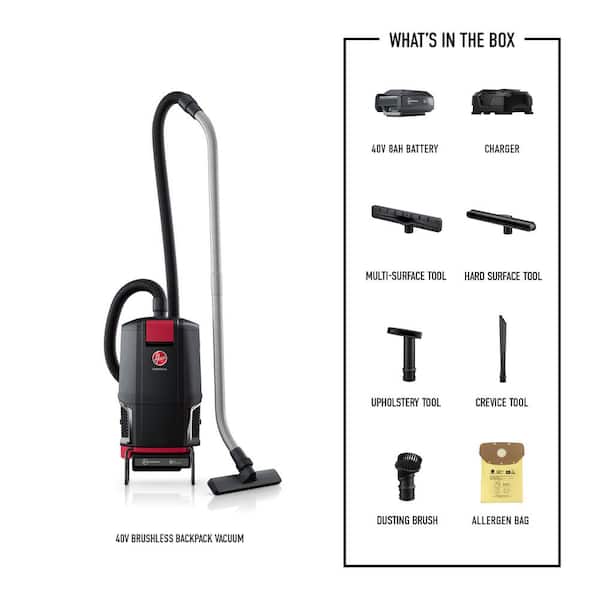 Commercial 40-Volt Brushless, 6 Qt. Bagged, Cordless, HEPA Filter, Kit for All Surfaces, Black Backpack Vacuum Cleaner