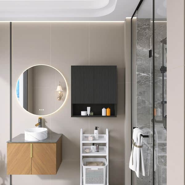 26 in. W x 8 in. D x 30 in. H Bathroom Storage Wall Cabinet in Black