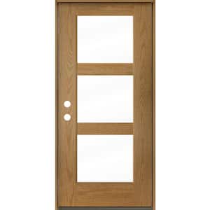 BRIGHTON Modern 36 in. x 80 in. 3-Lite Right-Hand/Inswing Clear Glass Bourbon Stain Fiberglass Prehung Front Door