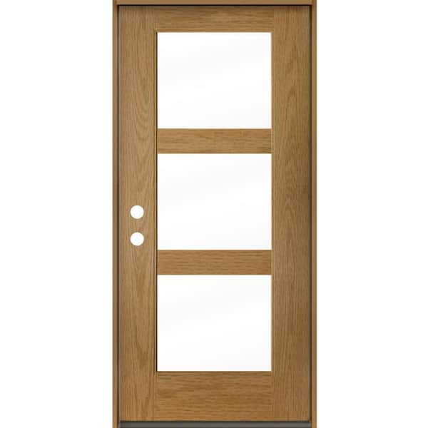 Krosswood Doors BRIGHTON Modern 36 in. x 80 in. 3-Lite Right-Hand/Inswing Clear Glass Bourbon Stain Fiberglass Prehung Front Door