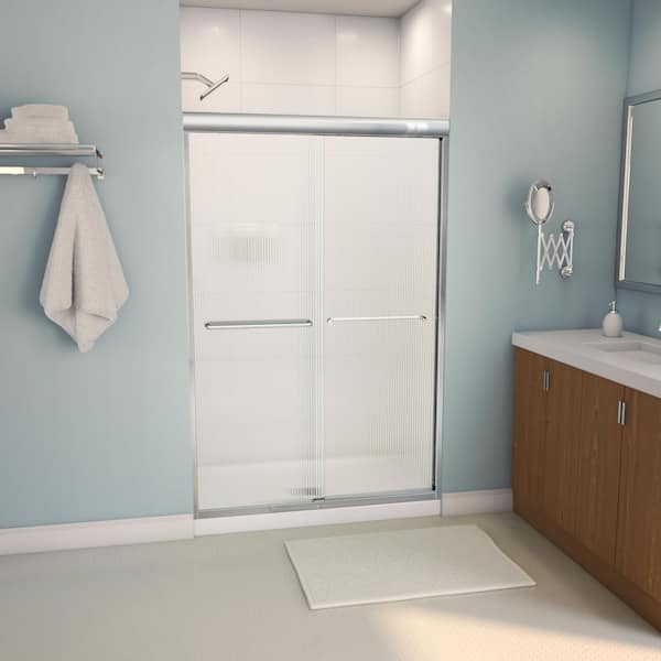 Aura 43-47 x 71 in. 6 mm Bypass Shower Door for Alcove Installation with Fluted glass in Chrome