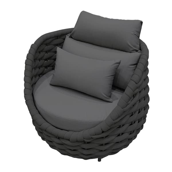 Bird's Nest shape Waterproof Outdoor Single Sofa Longe Chair with Aluminum frame Dark Gray Cushions