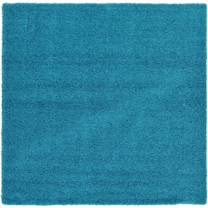 Solid Shag Turquoise 8 ft. Square Area Rug