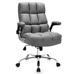 Adjustable High-Back Gray Linen Seat Swivel Office Executive Chair with Flip-up Armrests