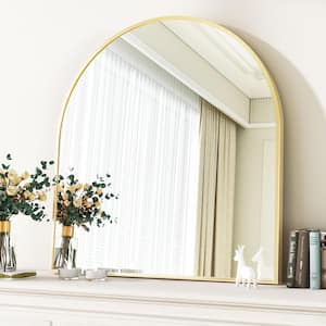 31.5 in. W x 33.5 in. H Arched Gold Modern Aluminum Alloy Framed Wall Mirror