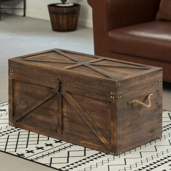 Antique-Style Treasure Trunk Storage Chest Wooden Organizer Box,Brown,Two Side Handles