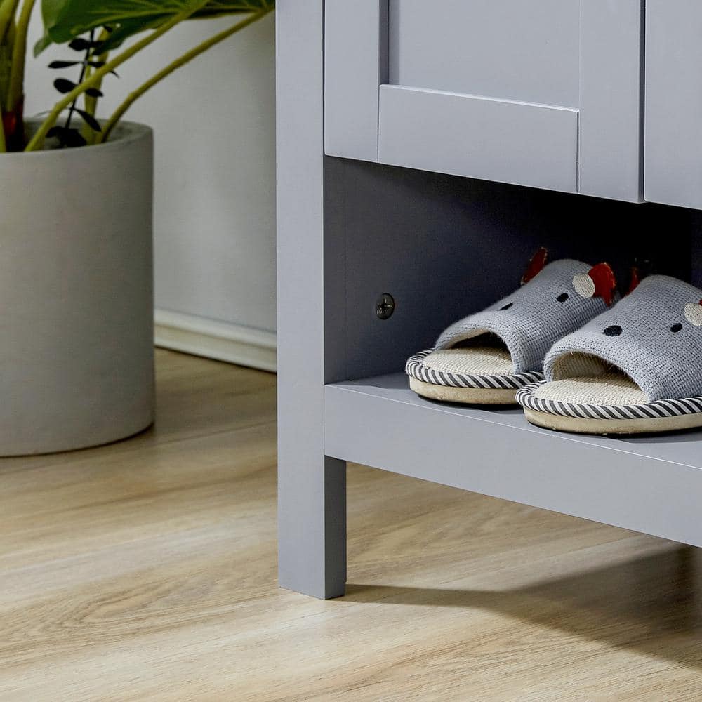 Gray MDF Pedestal Sink Cabinet with Adjustable Shelf
