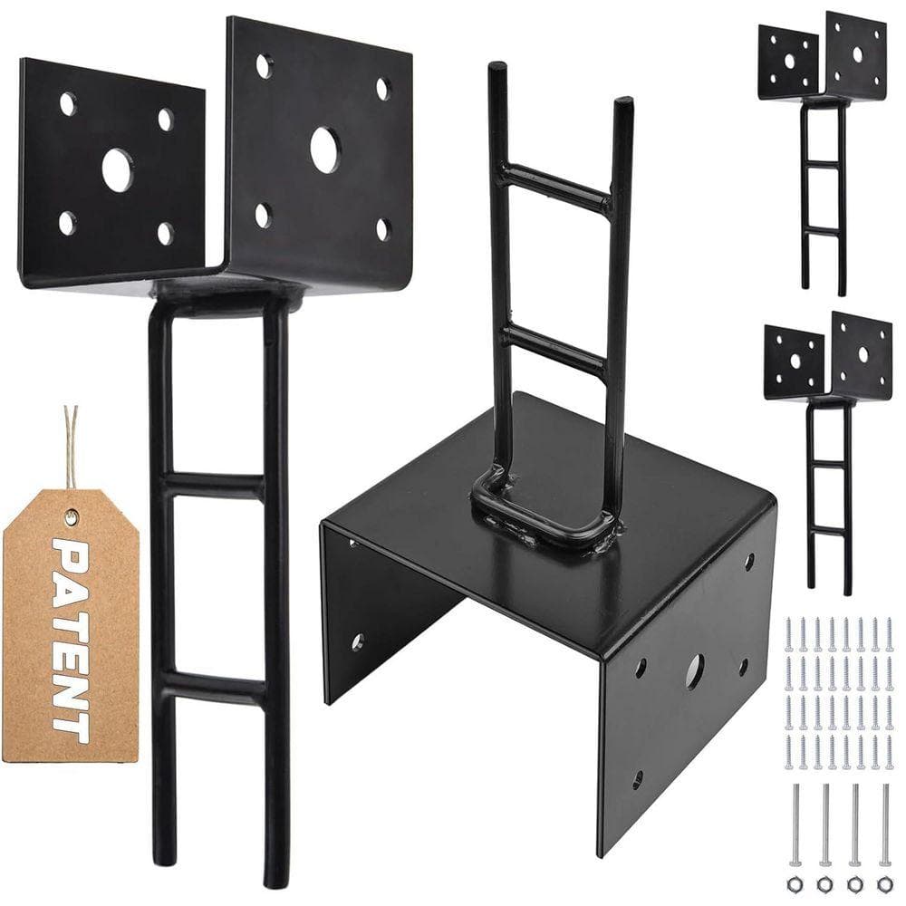 Galvanized Black Pergola Deck Bracket U Shape Post Anchor 6x6 11 Gauge Thickness with Screws (4-Pack)